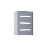 Luminaria exterior pared Fussen 3 2xG9 100-240V blanco Blumenau, vista frontal encendida con tres ranuras horizontales