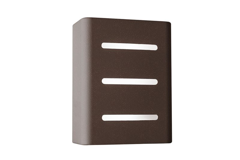 Luminaria exterior pared Fussen 3 2xG9 100-240V marrón Blumenau, vista frontal del equipo con tres ranuras horizontales