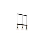 Luminaria colgante Roding 3L E27 Eglo, tres bombillas esféricas transparentes con cables negros y detalles en madera