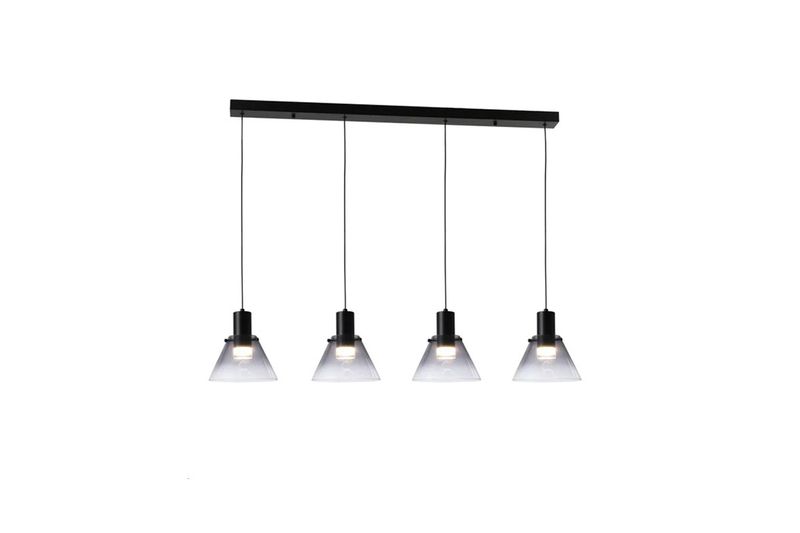 Luminaria colgante LED copa 4L 20W 3000K 2000LM 100-240V IP20 negro Home Delight, cuatro lámparas con pantallas de vidrio
