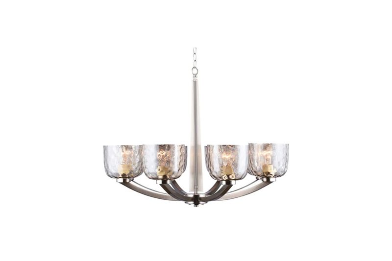 Luminaria colgante Eureka 8L E27 60W 110-240V/50-60Hz satin nickel Home Delight, vista frontal con pantallas de vidrio