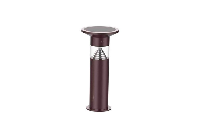 Bolardo LED solar 40 W controlable CCT RGB bronce Feit Electric, vista frontal del poste cilíndrico con acabado bronce