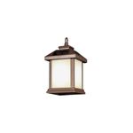 Miniposte LED farol SQ solar controlable CCT RGB bronce OneSync Feit Electric, vista frontal del farol encendido