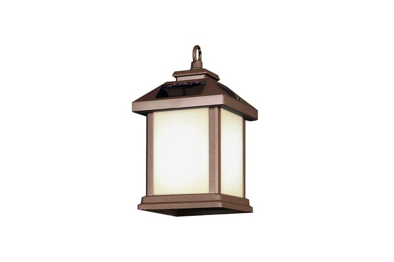Miniposte LED farol SQ solar controlable CCT RGB bronce OneSync Feit Electric, vista frontal del farol encendido
