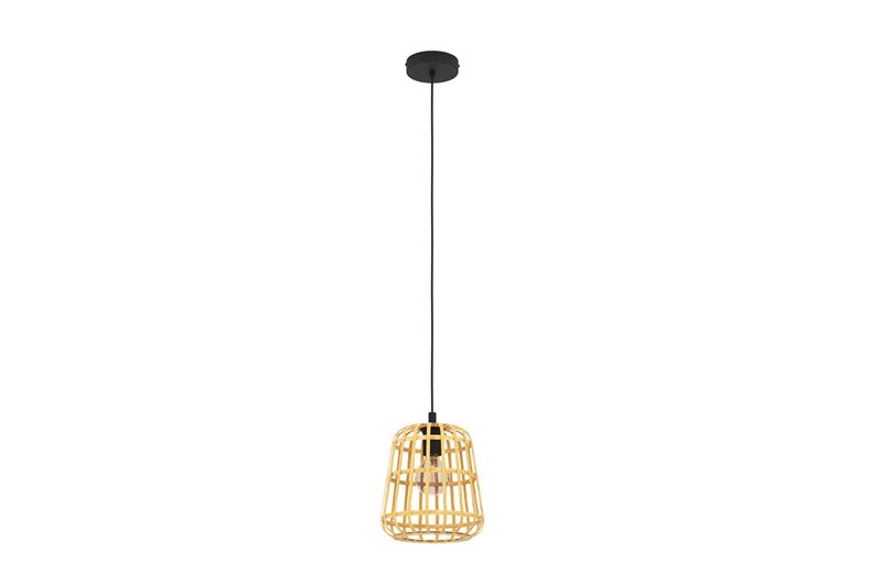 Luminaria colgante Montezuelo 24 cm 1L E27 Eglo, vista frontal con pantalla de rejilla dorada y cable negro