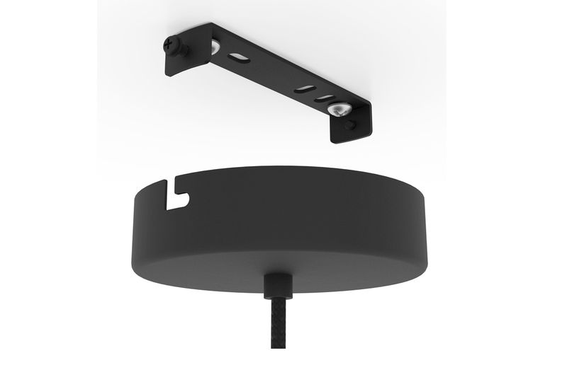 Luminaria colgante Montezuelo 24 cm 1L E27 Eglo, detalle del soporte de montaje y la base circular en color negro