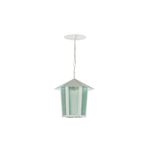 Luminaria colgante exterior colonial sextavado 1L E27 blanco Blumenau, vista frontal con vidrio esmerilado y cadena
