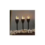Set 3 piezas estaca solar LED ProGarden, tres lámparas encendidas colocadas sobre piedras decorativas blancas