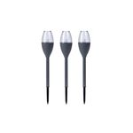 Set 3 piezas estaca solar LED ProGarden, tres lámparas grises alineadas verticalmente sobre fondo blanco