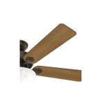 Abanico de techo interior Swanson Bowl 52 pulgadas 1 luces bronce Hunter, primer plano de las aspas de madera y el motor