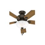 Abanico de techo interior Swanson Bowl 52 pulgadas 1 luz bronce Hunter, vista inferior detallando la pantalla de vidrio