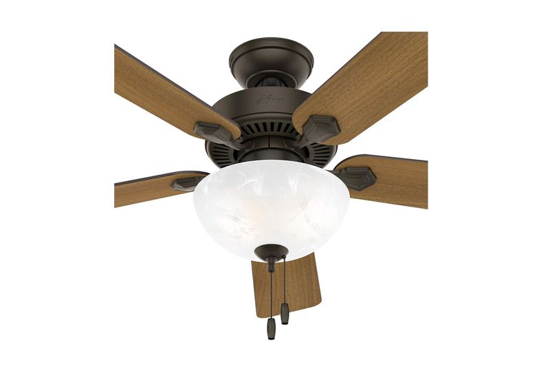 Abanico de techo interior Swanson Bowl 52 pulgadas 1 luz bronce Hunter, vista inferior detallando la pantalla de vidrio