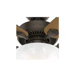 Abanico de techo interior Swanson Bowl 52 pulgadas 1 luces bronce Hunter, primer plano del motor y soporte de aspas