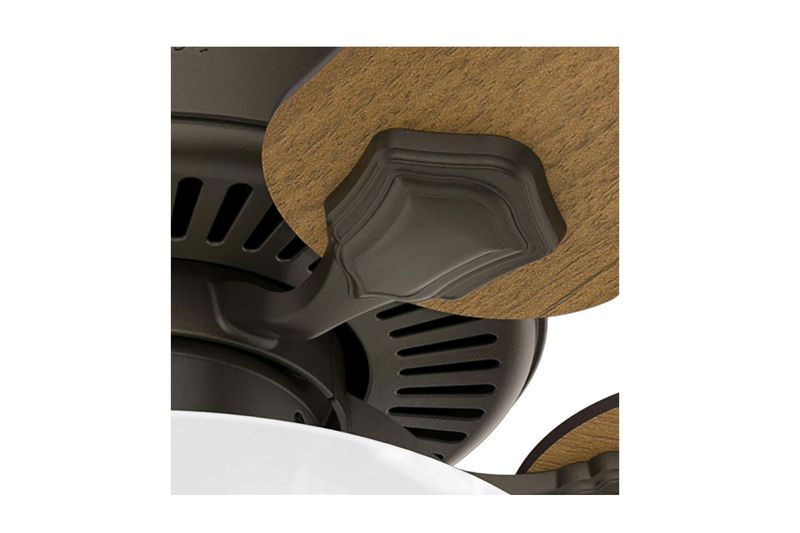Abanico de techo interior Swanson Bowl 52 pulgadas 1 luces bronce Hunter, detalle del soporte anclado al techo