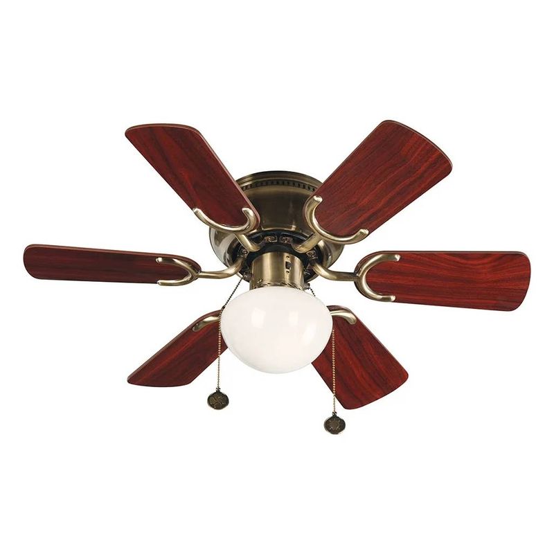 Ventilador de techo interior con luz peque 30" bronce antiguo 60 W Designers Lighting, vista frontal con aspas café