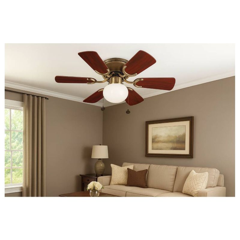 Ventilador de techo interior con luz pequeño 30 pulgadas bronce antiguo 60 W Designers Lighting, instalado en sala