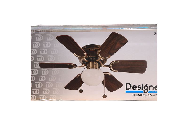 Ventilador de techo interior con luz peque 30 pulgadas bronce antiguo 60W Designers Lighting, empaque con ilustración