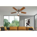 Ventilador de techo interior con luz clásico 42 pulgadas níquel satín 60W Designers Lighting, instalado en salón con aspas