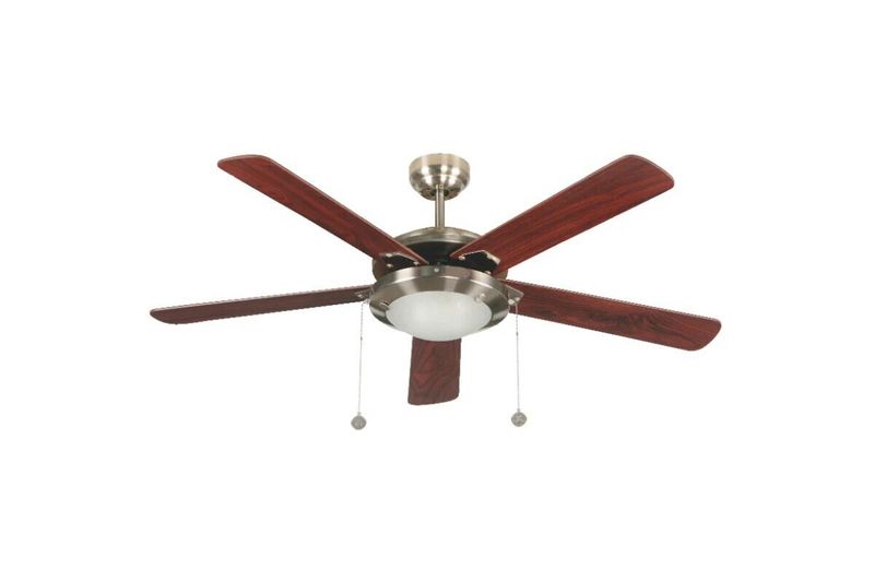 Ventilador de techo interior con luz moderno 52 pulgadas níquel satín 60 W Designers Lighting, con aspas café rojizo