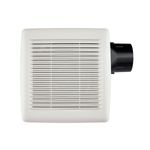 Extractor de aire techo baño 10 pulgadas 110 CFM E-Star Broan, vista frontal blanca con salida de aire negra lateral