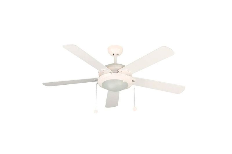 Ventilador de techo interior con luz moderno 52 pulgadas blanco 60 W Designers Lighting, vista frontal con cinco aspas