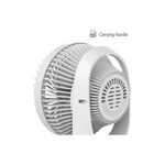 Abanico de mesa oscilante QuietSet 5 HTF337W Honeywell, detalle cercano de la rejilla blanca y asa de transporte