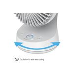 Abanico de mesa oscilante QuietSet 5 HTF337W Honeywell, detalle de los botones de control con flechas azules de oscilación