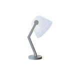 Lámpara de mesa LED 3D acrílico metal Westinghouse, vista lateral del brazo articulado y pantalla blanca