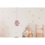 Luminaria colgante infantil búho rosa 1L E27 40W Ikelite, suspendida en una habitación infantil con puntos dorados