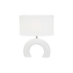 Lámpara de mesa 32x12x39 cm Concepts, vista frontal de base blanca en forma de arco y pantalla cilíndrica blanca