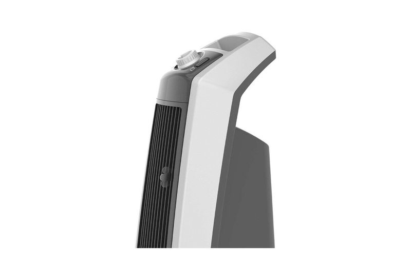 Abanico de torre 35 pulgadas 3 velocidades blanco/silver Lasko, detalle en primer plano del panel de control superior