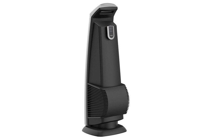 Abanico de torre 35 pulgadas 3 velocidades blanco/silver Lasko, vista lateral del equipo en color negro y plata