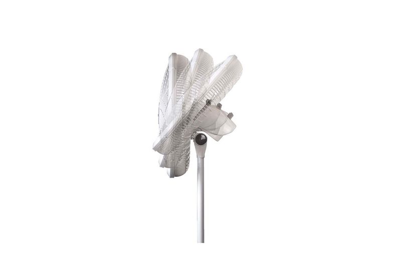 Abanico de pedestal 18 pulgadas 3 velocidades modelo M1820 blanco Lasko, vista lateral del cabezal y soporte