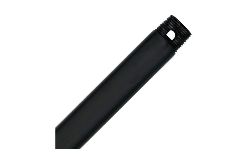 Extensión para abanico de 36 pulgadas Hunter negro, vista diagonal del tubo metálico con rosca en el extremo