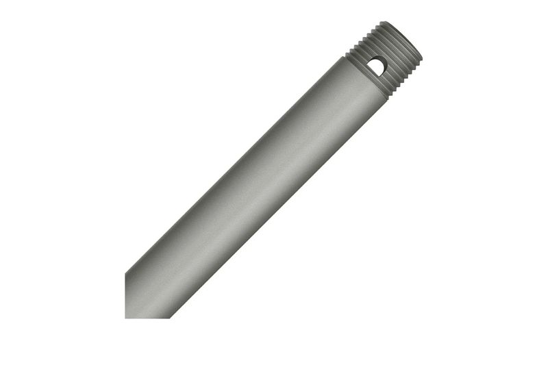 Extensión para abanico de 60 pulgadas Hunter plateado, tubo cilíndrico con rosca en un extremo y vista diagonal