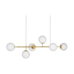 Lámpara colgante Zipline dorado 6 luces E14 10 W General Lighting, vista frontal con globos blancos y estructura dorada