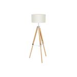 Lámpara de piso Lantada 1L E27 madera/beige Eglo, vista frontal con pantalla cilíndrica y trípode de madera