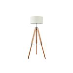 Lámpara de piso Lantada 1L E27 madera/beige Eglo, vista frontal completa con pantalla cilíndrica y soporte de trípode
