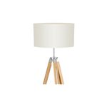Lámpara de piso Lantada 1L E27 madera/beige Eglo, primer plano de la pantalla beige y el soporte de madera