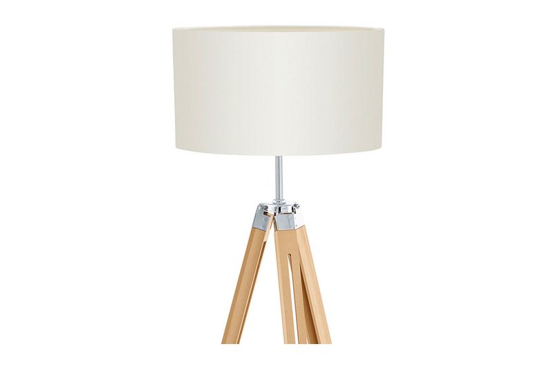 Lámpara de piso Lantada 1L E27 madera/beige Eglo, primer plano de la pantalla beige y el soporte de madera