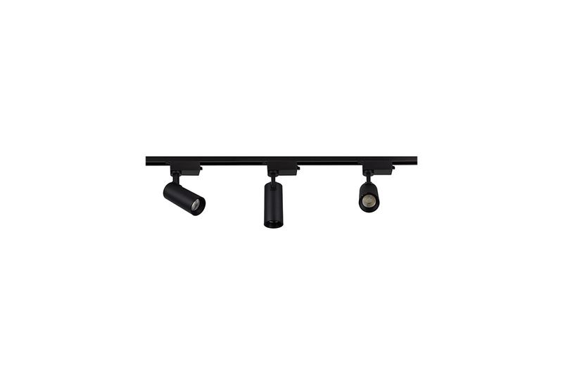 Kit de 3 spot LED con riel de sobreponer 30 W 3000 K negro Blumenau, vista frontal del riel con tres focos direccionables
