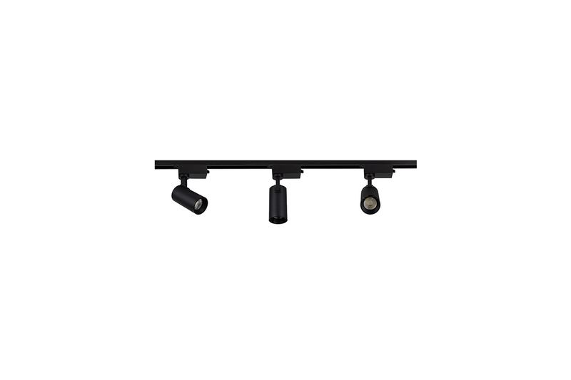 Kit de 3 spot LED con riel de sobreponer 30 W 6500 K negro Blumenau, vista frontal del riel con los tres focos negros