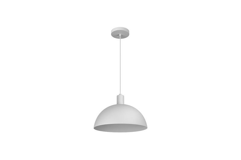 Luminaria colgante Bia 1L E27 blanco Blumenau, vista frontal del equipo con pantalla semiesférica y cable blanco
