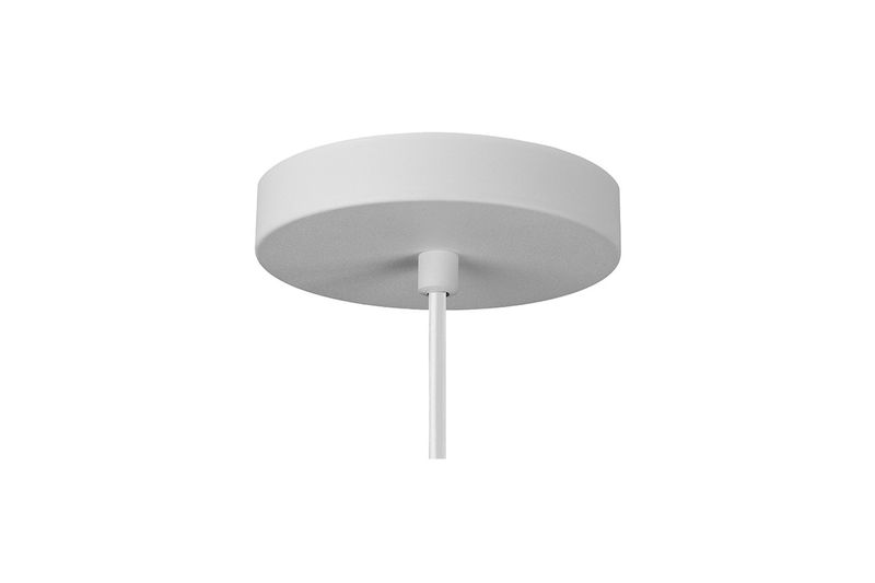 Luminaria colgante Bia 1L E27 blanco Blumenau, detalle del soporte circular blanco para techo y cable