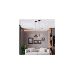 Luminaria colgante Guto 1L E27 dorado Blumenau, ambientada en una sala con sofá blanco y cuadros en la pared