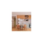 Luminaria colgante Bia 1L E27 blanco Blumenau, tres unidades instaladas sobre una mesa de comedor en una cocina