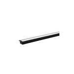 Perfil lineal plano individual de empotrar 1 m 25x14.5 mm negro Blumenau, vista lateral en ángulo con difusor blanco