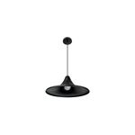 Luminaria colgante Teo aluminio 1L E27 negro Blumenau, vista frontal de la lámpara con pantalla cónica y bombillo blanco