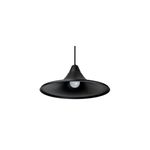Luminaria colgante Teo aluminio 1L E27 negro Blumenau, vista inferior que muestra la bombilla blanca instalada
