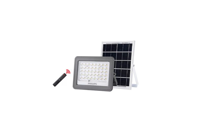 Reflector solar LED SmartBright con control 7 W 900 lm 6500K Philips, equipo frontal con panel solar y control remoto